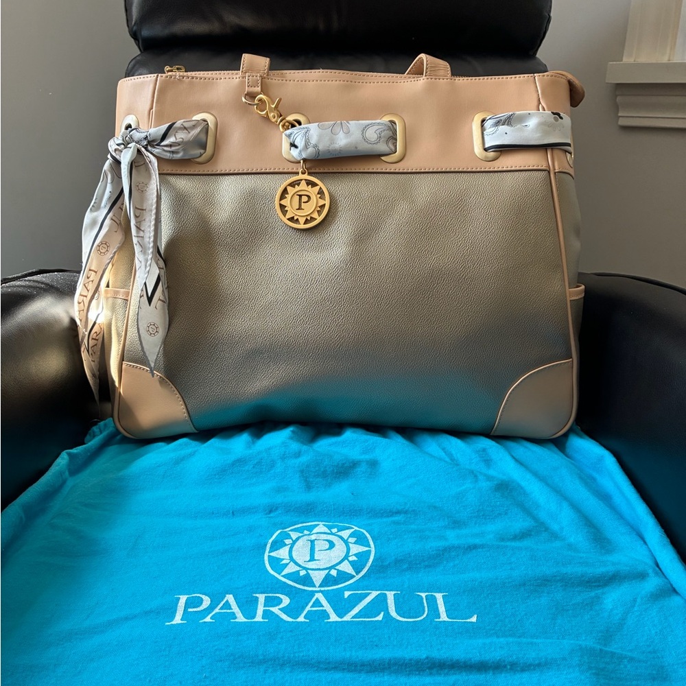Beige and Taupe Leather Parazul Tote Bag